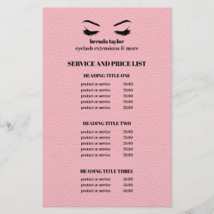 Glam LEER roze WIMPER SALON SERVICE LIJST Flyer