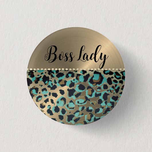 "Glam Leopard Boss Lady Ronde Button 3,2 Cm (Voorkant)