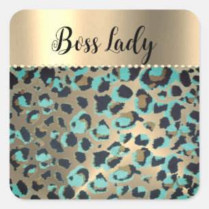 "Glam Leopard Boss Lady Vierkante Sticker