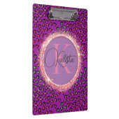 Glam Leopard Pink en Paars Monogram Klembord (Rechts)