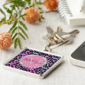 Glam Leopard Pink en Paars Monogram Sleutelhanger (Zijkant)