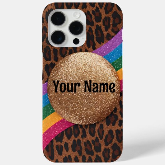 Glam Leopard Print met Glitter Rainbow Case-Mate iPhone Case (Achterkant)