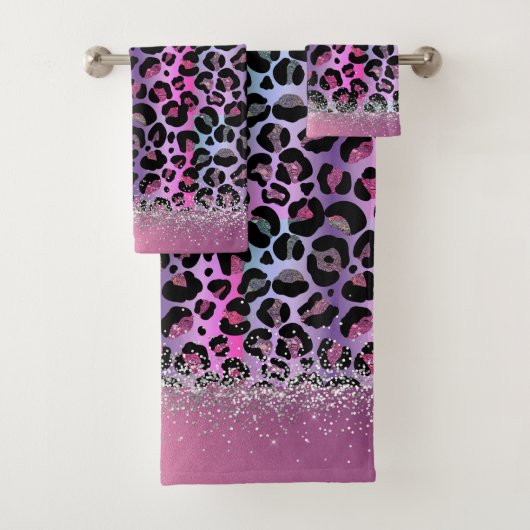 Glam Leopard Roze en Paarse Glitter Bad Handdoek (Insitu)