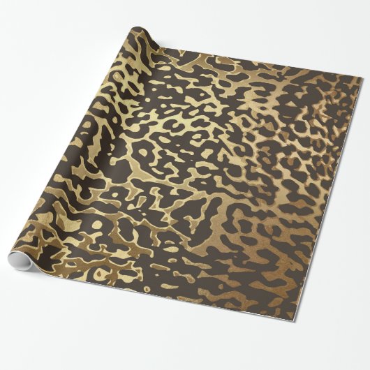 Glam Leopard Skin Golden Shiny Wrappapier Cadeaupapier (Uitgerold)