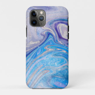 Glam licht blauw paars zilver glinsterend marmer iPhone 11 pro hoesje