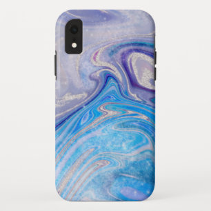 Glam lichtblauw paars zilverglittermarmer iPhone XR hoesje