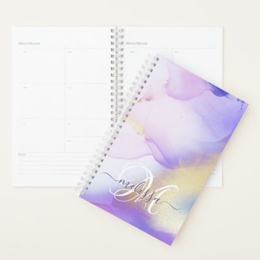 Glam Lila Gold Abstract Verf Elegant Monogram Planner (Display)