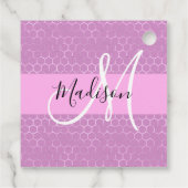 Glam Lila Metallic Pink Honeycomb Monogram Naam Bedankjes Labels (Achterkant)