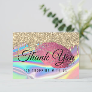 Glam Lips Glitter Drips Nep-Holografische Regenboo Bedankkaart