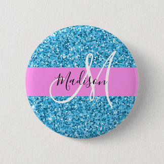 Glam luchtblauw roze glitters glinsterende naam mo ronde button 5,7 cm