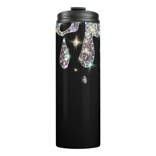 *~* Glam Luxe Girly Drip Rainbow GLITTER Black Thermosbeker (Voorkant)