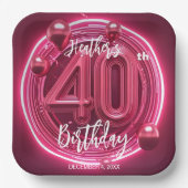 Glam Magenta Neon Roze 40ste verjaardag Papieren Bordje (Voorkant)