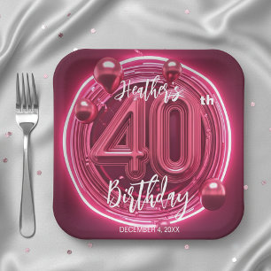 Glam Magenta Neon Roze 40ste verjaardag Papieren Bordje