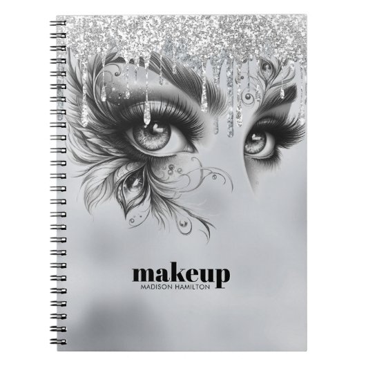 Glam Make-up Dripping Silver Flitter Notitieboek (Voorkant)