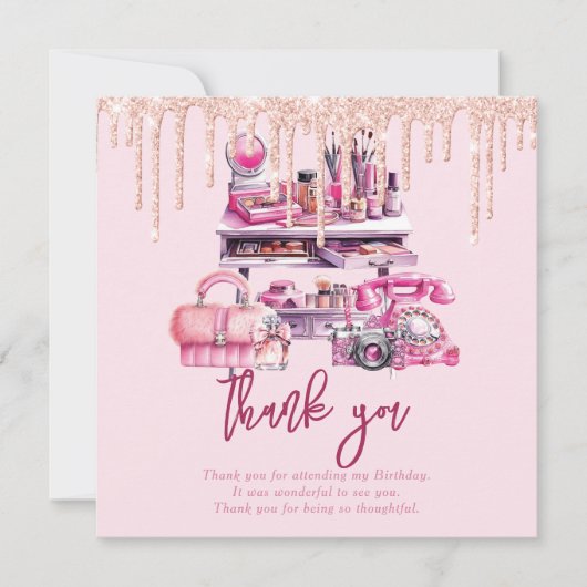 Glam make-up meisje verjaardag bedankkaart (Voorkant)