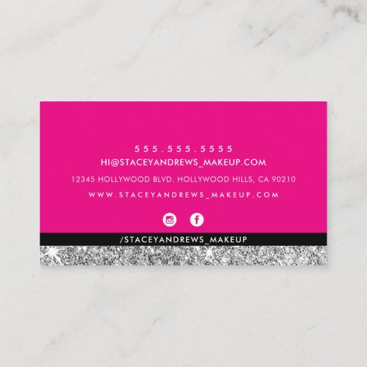 GLAM MAKE-UP penseelscript zilver glitter roze zwa Visitekaartje (Achterkant)