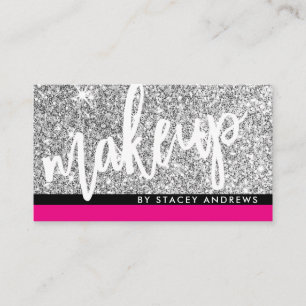 GLAM MAKE-UP penseelscript zilver glitter roze zwa Visitekaartje