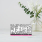 GLAM MAKE-UP penseelscript zilver glitter roze zwa Visitekaartje (Staand voorkant)
