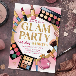 Glam Make-up verjaardagsfeestje Blush Pink folie I Folie Uitnodiging