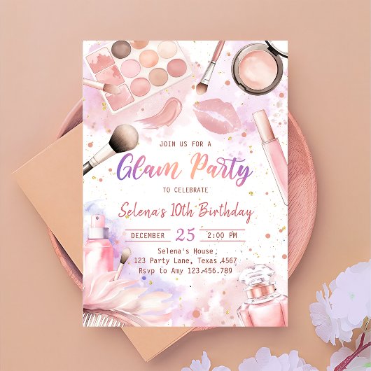 Glam Maquillage Anniversaire Spa Party Invitation