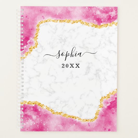Glam Marble Pink Gold Glitter Planner (Voorkant)