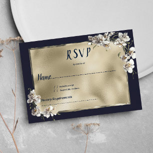 Glam marine blauw goud wit orchidee bloem RSVP Kaart