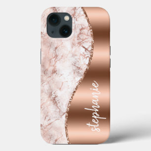 Glam Marmer Roze Goud Metaal Kleur Naam iPhone 13 Hoesje