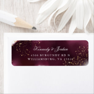 Glam Maroon and Gold Wedding Return Address Etiket