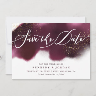 Glam Maroon en Gold Glitter Save The Date