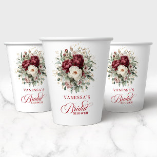 Glam Marsala Bloemenkoraal Gouden Bruidsdouche Pap Papieren Bekers