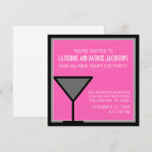 Glam Martini Invitation du Nouvel An, rose (Devant / Derrière)