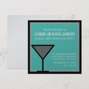 Glam Martini Invitation du Nouvel An, Turquoise
