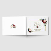 Glam Merlot Navy Blue Floral Wedding Gastenboek (Volledig)