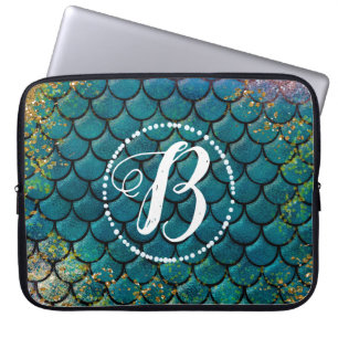Glam Mermaid Fish Scales Blauwgroen Paars Gold Spa Laptop Sleeve