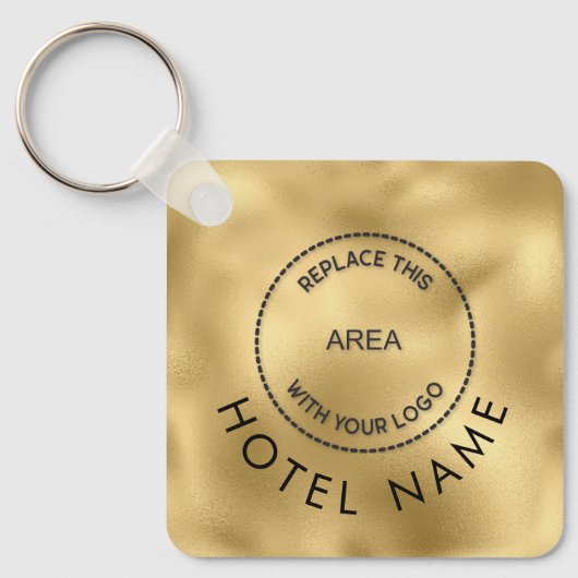 Glam Metallic Gold Hotel Logo Qr Code Name Sleutelhanger (Voorkant)
