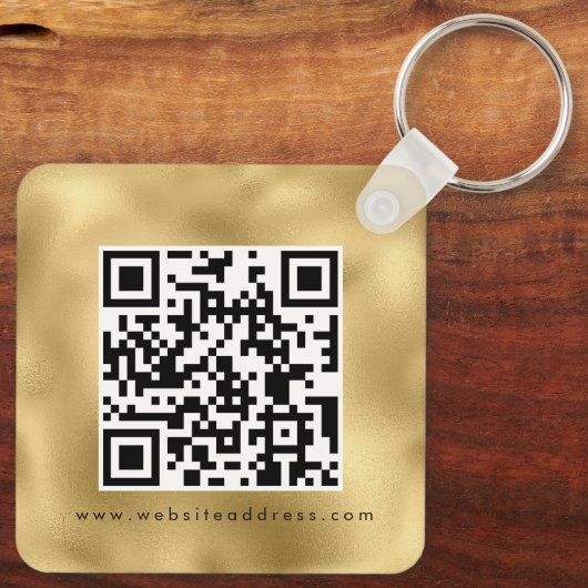 Glam Metallic Gold Hotel Logo Qr Code Name Sleutelhanger (Achterkant)