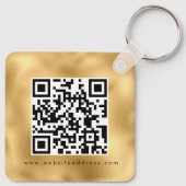Glam Metallic Gold Hotel Logo Qr Code Name Sleutelhanger (Achterkant)