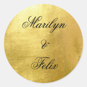 Glam Metallic Goud Monogram Bruiloft Ronde Sticker