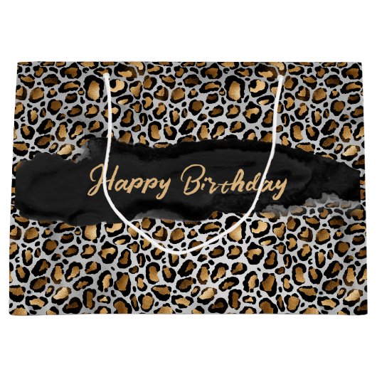 Glam Metallic Leopard Print Birthday Groot Cadeauzakje (Voorkant)