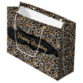 Glam Metallic Leopard Print Birthday Groot Cadeauzakje (Voorkant Gekanteld)