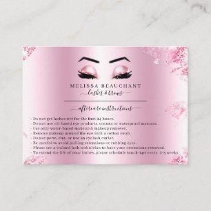 Glam Metallic Roze Glitter Lashes Salon Aftercare Visitekaartje