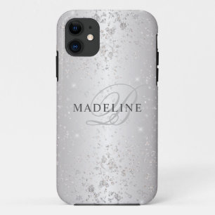 Glam Metallic Silver Glitter naam iPhone 11 Hoesje