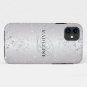 Glam Metallic Silver Glitter naam Case-Mate iPhone Case (Achterkant (horizontaal))