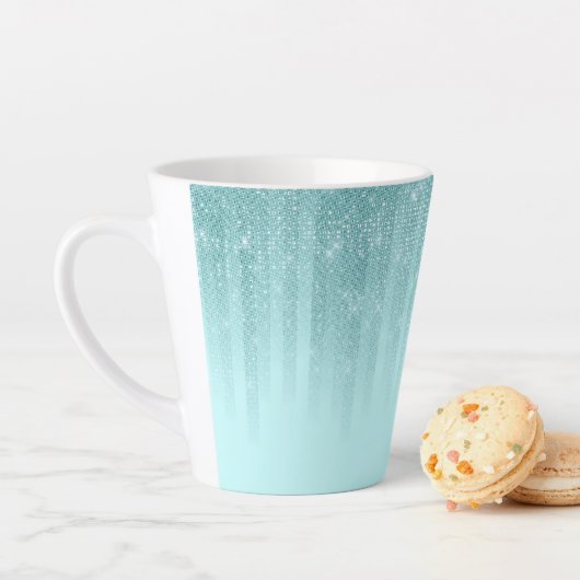 Glam Mint Green Aqua Glitter Striped Gradient Latte Mok (In situ)