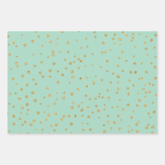 Glam Mint Green en Gold Polka Dots Pattern Inpakpapier Vel (Voorkant 2)