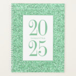 Glam Mint Green Glitter Personalized 2023<br><div class="desc">Chic Mint Green glitter sparkle pattern design on a new elegant and classic luxurious looking undated planner for 2023 with custom name or planner subject title inside a square border on the front.</div>