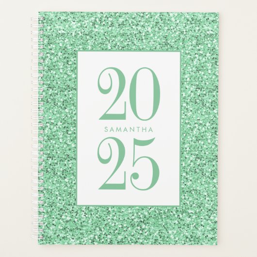 Glam Mint Green Glitter Personalized 2023 Planner (Voorkant)
