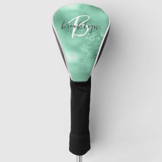 Glam Mint Green Trendy Script Monogram Golfheadcover (Voorkant)