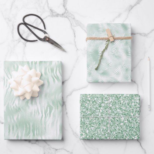 Glam Mint Zebra Print Inpakpapier Vel (Voorkant)