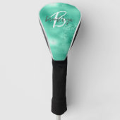 Glam Mintgroene Trendy Script Monogram Golfheadcover (Voorkant)